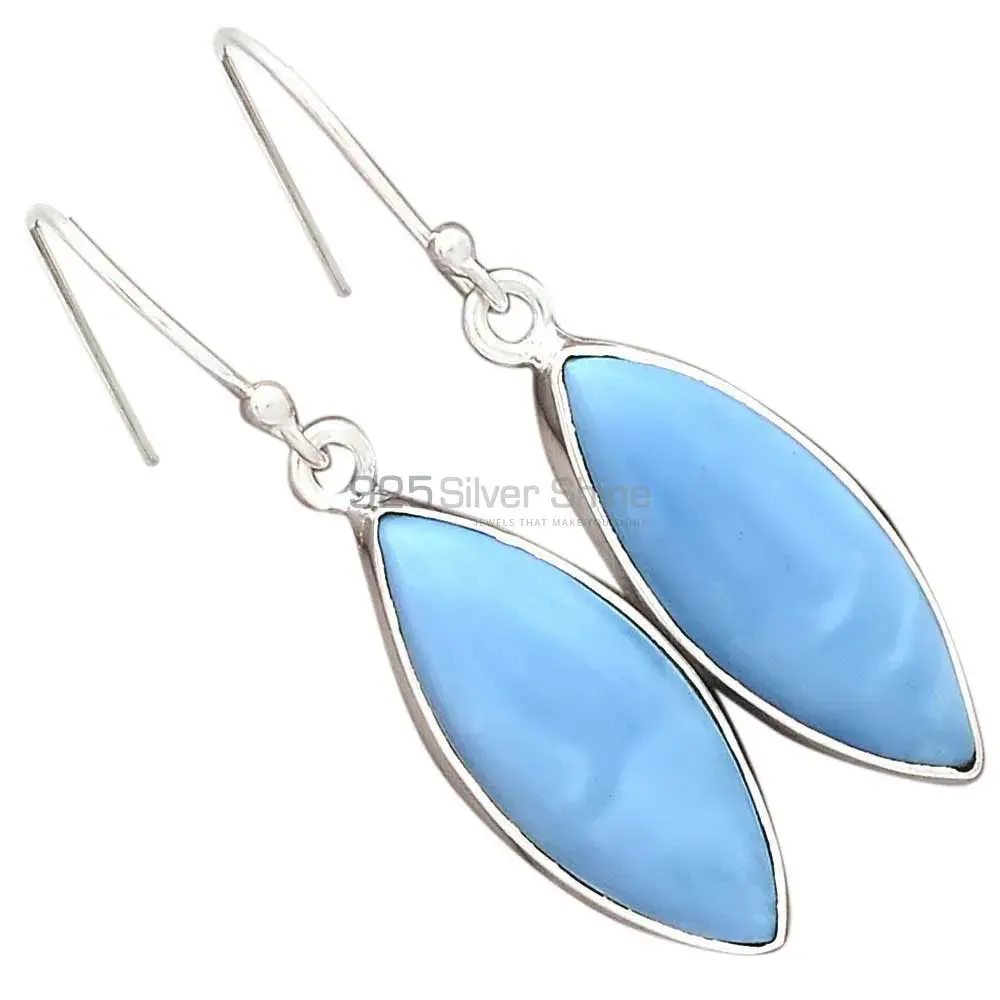Fine 925 Sterling Silver Earrings In Semi Precious Blue Agate Gemstone 925SE2337_4