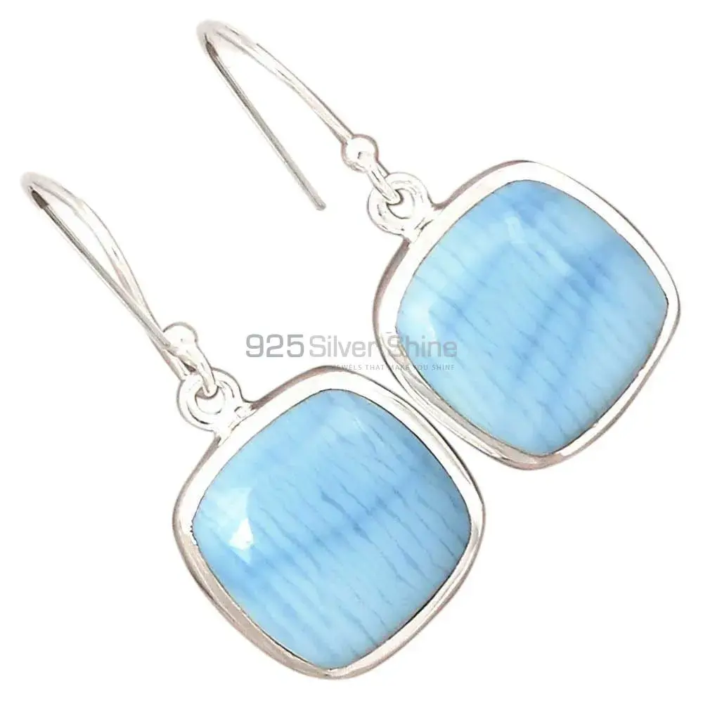 Fine 925 Sterling Silver Earrings In Semi Precious Blue Agate Gemstone 925SE2337_9
