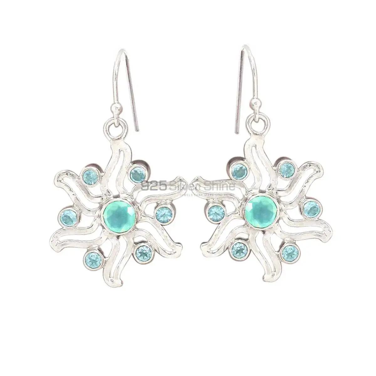 Fine 925 Sterling Silver Earrings In Semi Precious Blue Topaz Gemstone 925SE2021_1