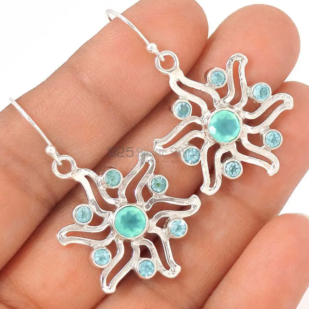 Fine 925 Sterling Silver Earrings In Semi Precious Blue Topaz Gemstone 925SE2021_2