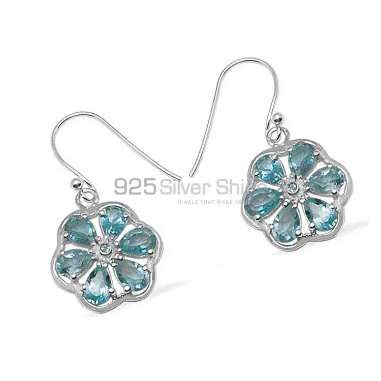 Fine 925 Sterling Silver Earrings In Semi Precious Blue Topaz Gemstone 925SE701_0