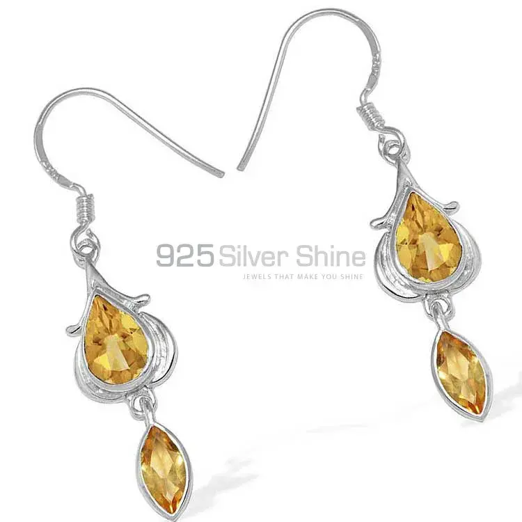 Fine 925 Sterling Silver Earrings In Semi Precious Citrine Gemstone 925SE1096_1