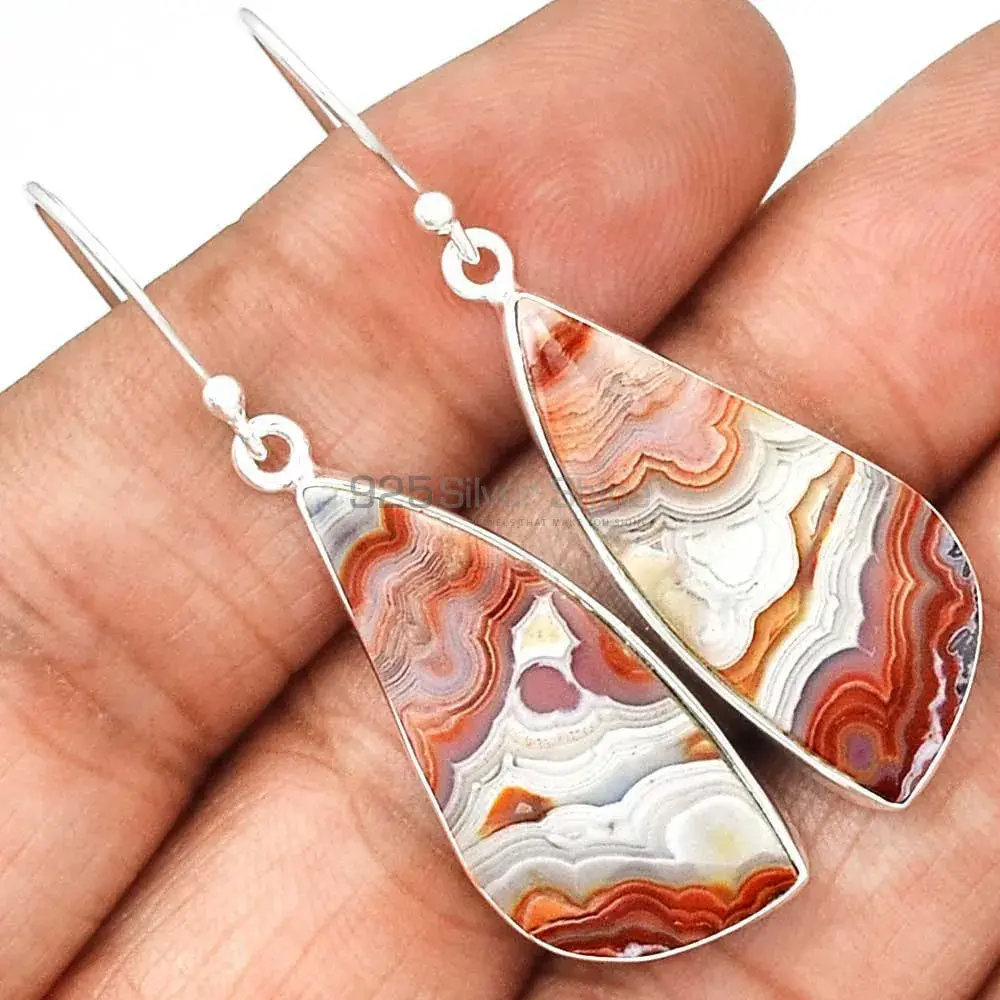 Fine 925 Sterling Silver Earrings In Semi Precious Mexican Laguna Lace Gemstone 925SE2258_1