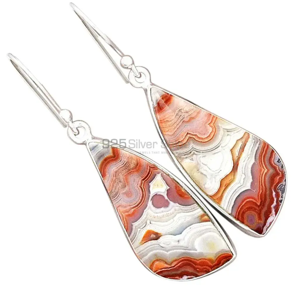 Fine 925 Sterling Silver Earrings In Semi Precious Mexican Laguna Lace Gemstone 925SE2258_2