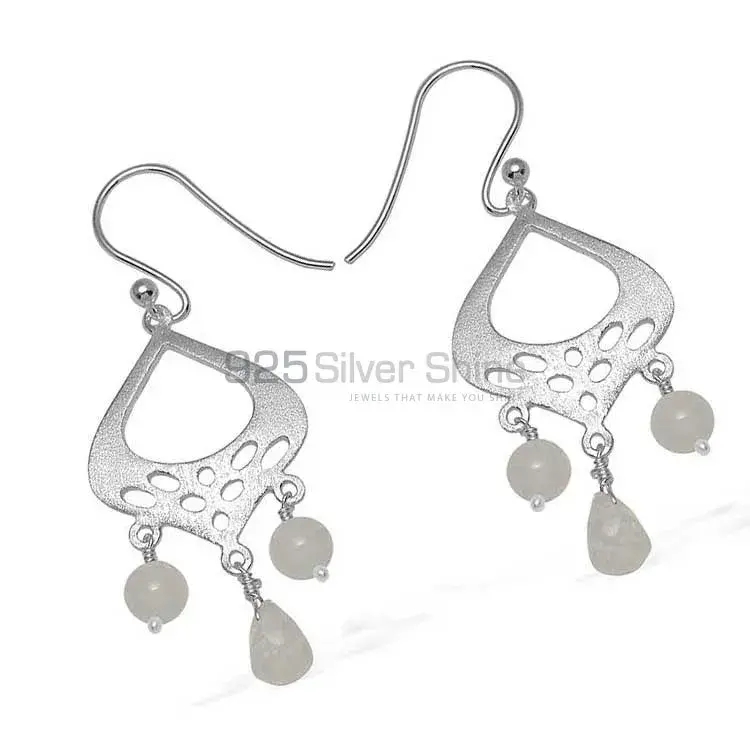 Fine 925 Sterling Silver Earrings In Semi Precious Rainbow Moonstone 925SE780_1