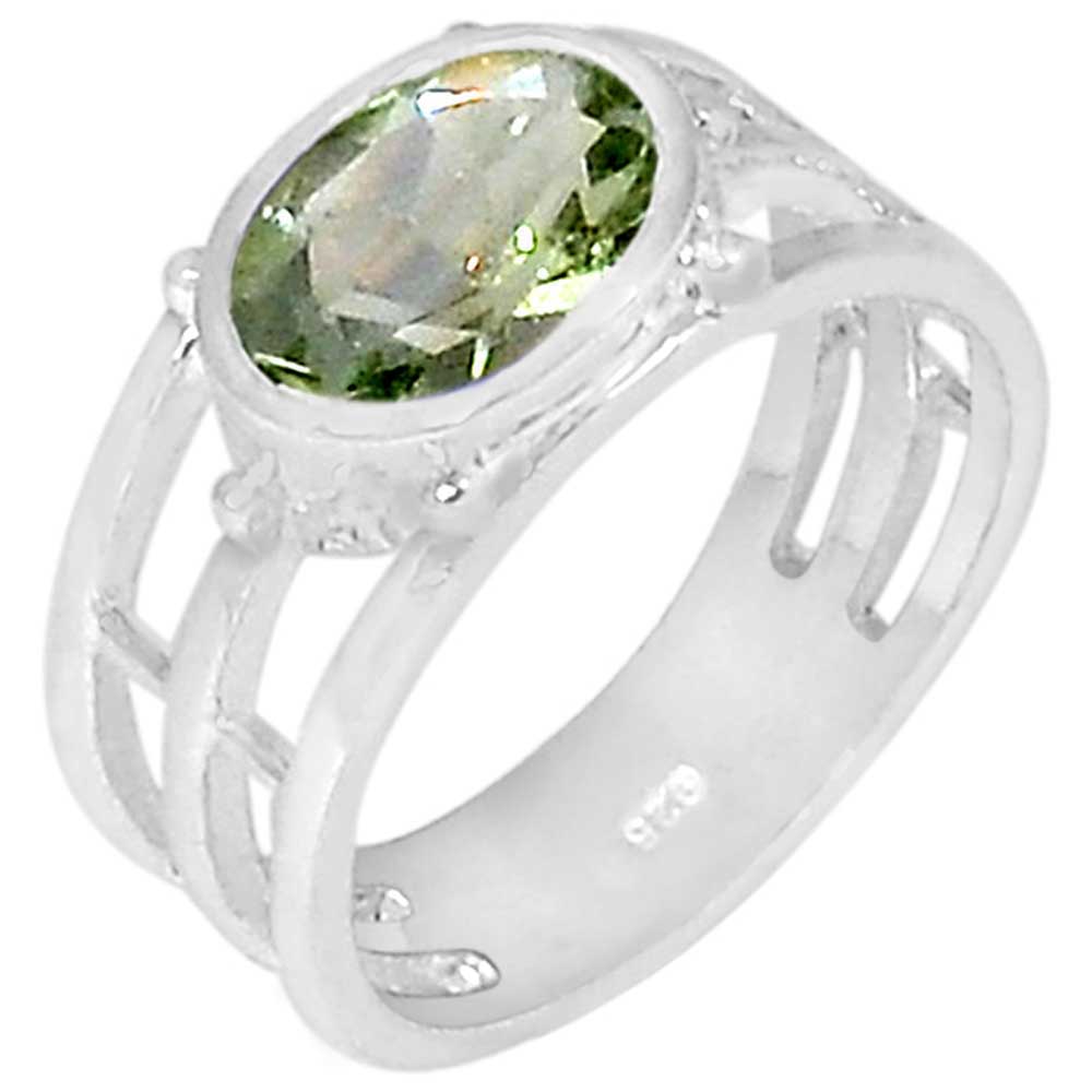 Fine 925 Sterling Silver Rings In Genuine Green Amethyst Gemstone 925SR922_0