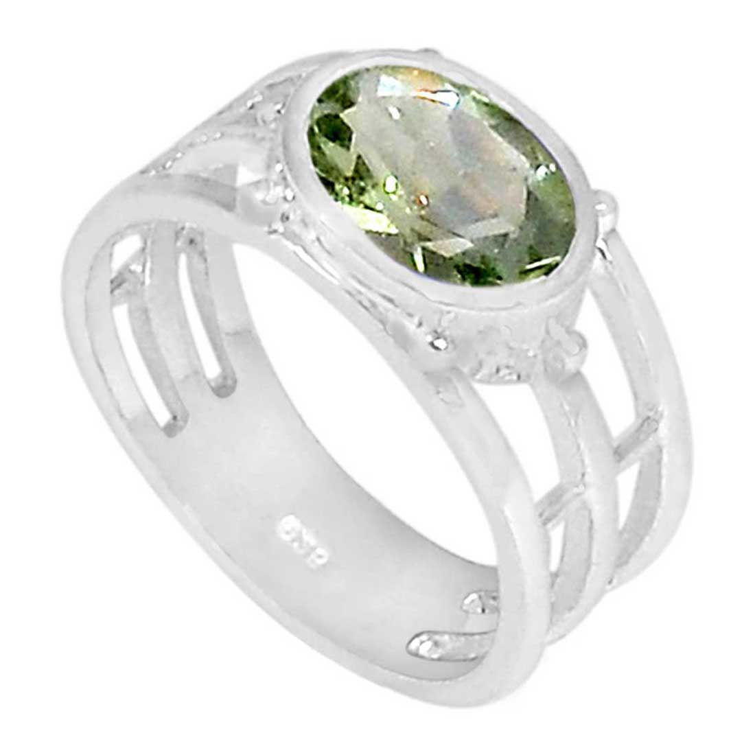 Fine 925 Sterling Silver Rings In Genuine Green Amethyst Gemstone 925SR922_1