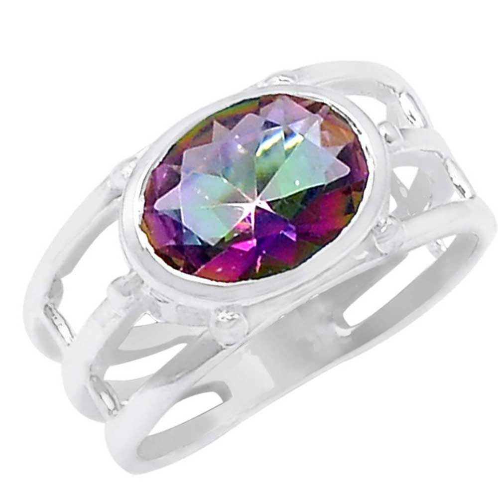 Fine 925 Sterling Silver Rings In Natural Mystic Topaz Gemstone 925SR920_1