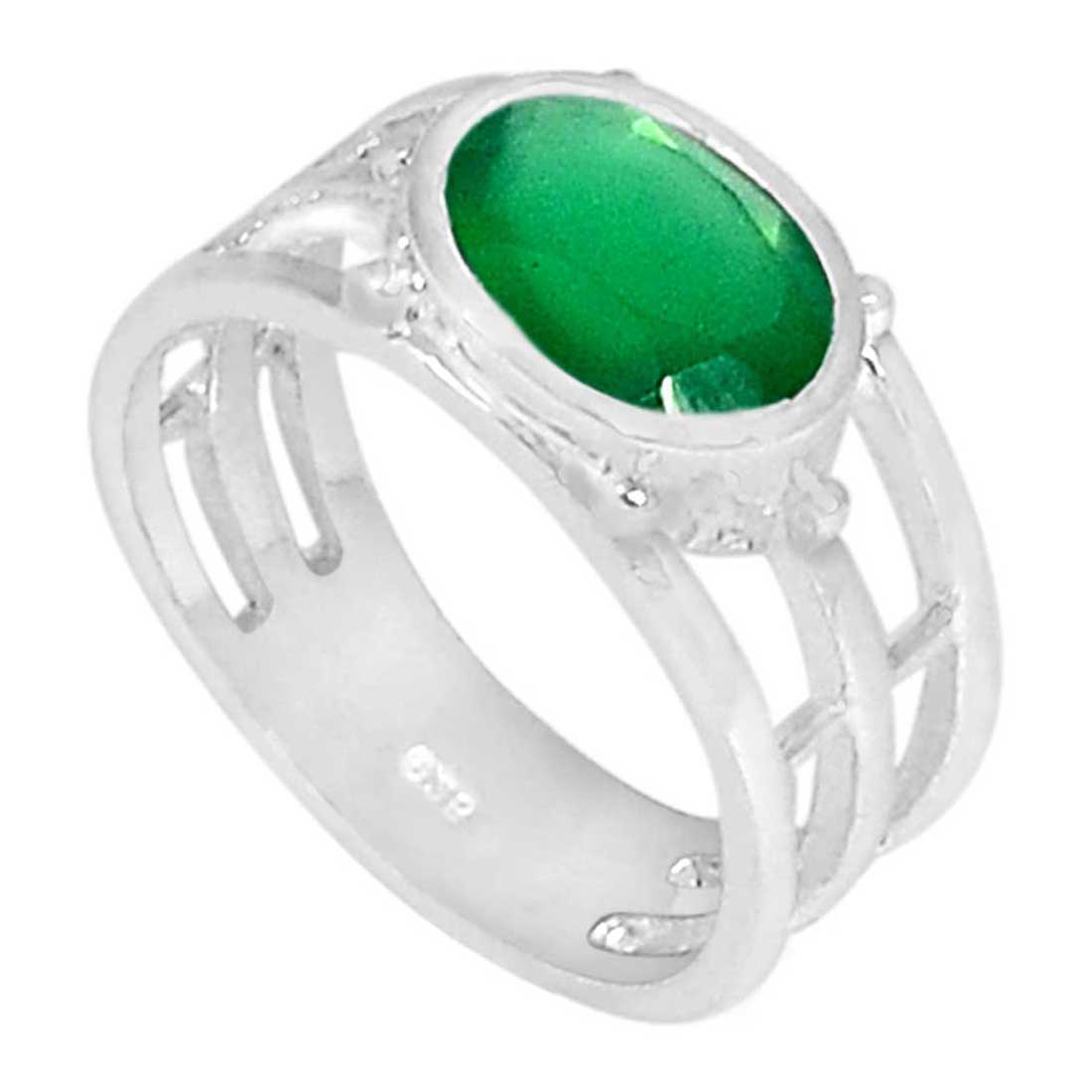 Fine 925 Sterling Silver Rings In Semi Precious Green Onyx Gemstone 925SR921_1