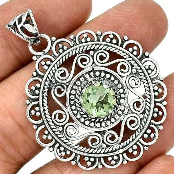 Fine Sterling Silver Pendants In Green Amethyst Gemstone Jewelry 925SP19-4_1