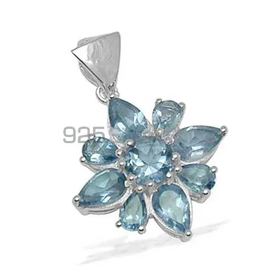 Fine Sterling Silver Pendants In Blue Topaz Gemstone Jewelry 925SP1418_1