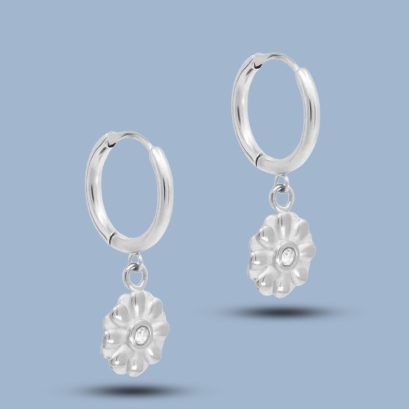 Floral Cascade 925 Sterling Silver Hinged Segment Hoop Earring 925She119_0