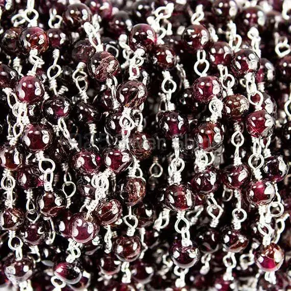 Garnet Plain Round Wire Wrapped Rosary Chain. "Wire Wrapped 1 Feet Roll Chain" 925RC137_1