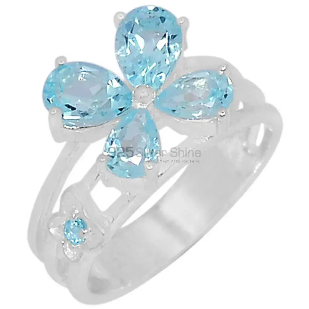 Genuine Blue Topaz Semi Precious Gemstone Ring In Solid Silver 925SR097-5_0
