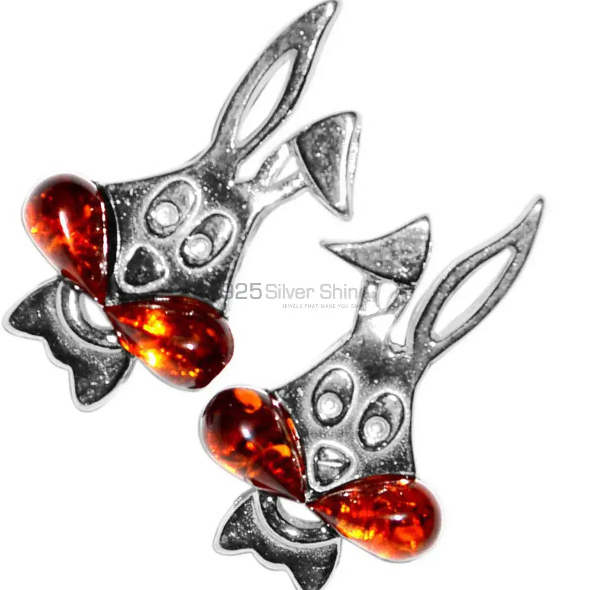 Genuine Amber Gemstone Earrings In 925 Sterling Silver Jewelry 925SE2929_2