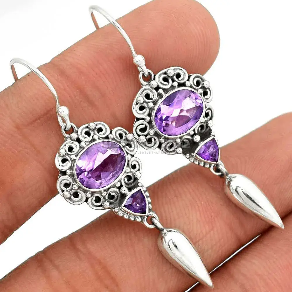 Genuine Amethyst Gemstone Earrings In 925 Sterling Silver Jewelry 925SE2447_1