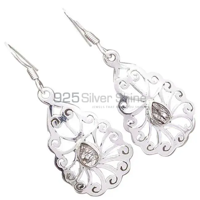 Genuine Black Rutile Gemstone Earrings In 925 Sterling Silver 925SE2724_1