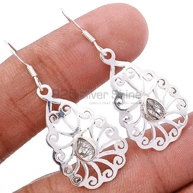 Genuine Black Rutile Gemstone Earrings In 925 Sterling Silver 925SE2724_2