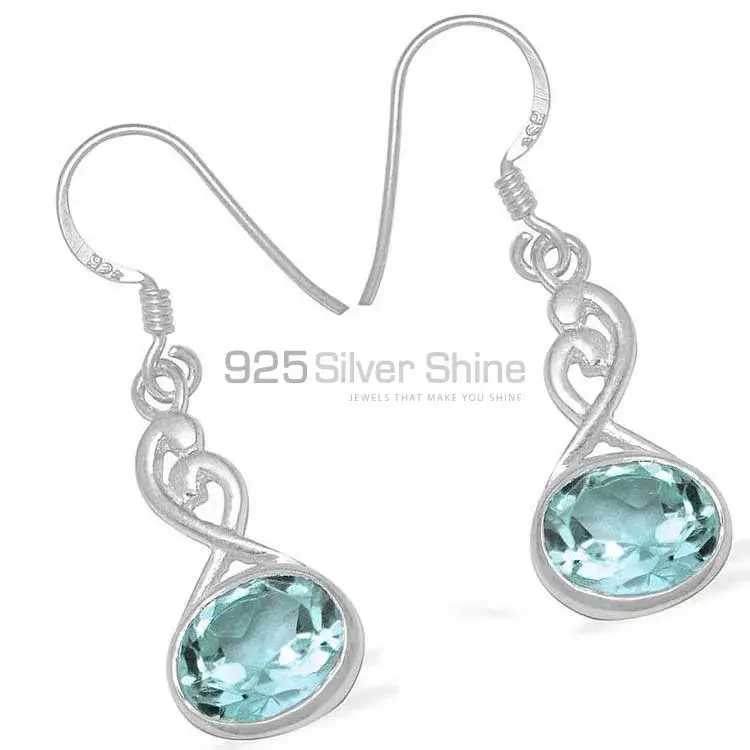 Genuine Blue Topaz Gemstone Earrings In Solid 925 Silver 925SE1103_1
