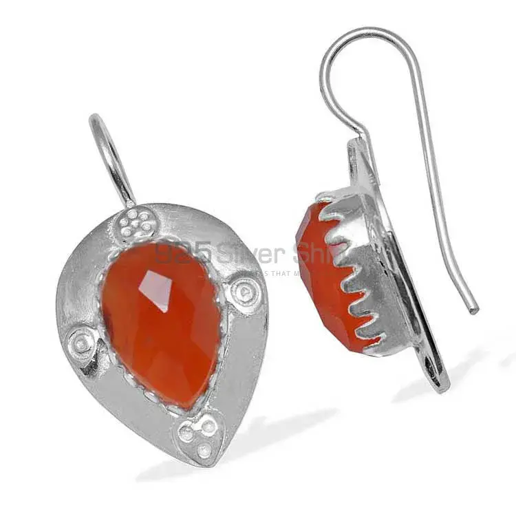 Genuine Carnelian Gemstone Earrings In Solid 925 Silver 925SE866_1