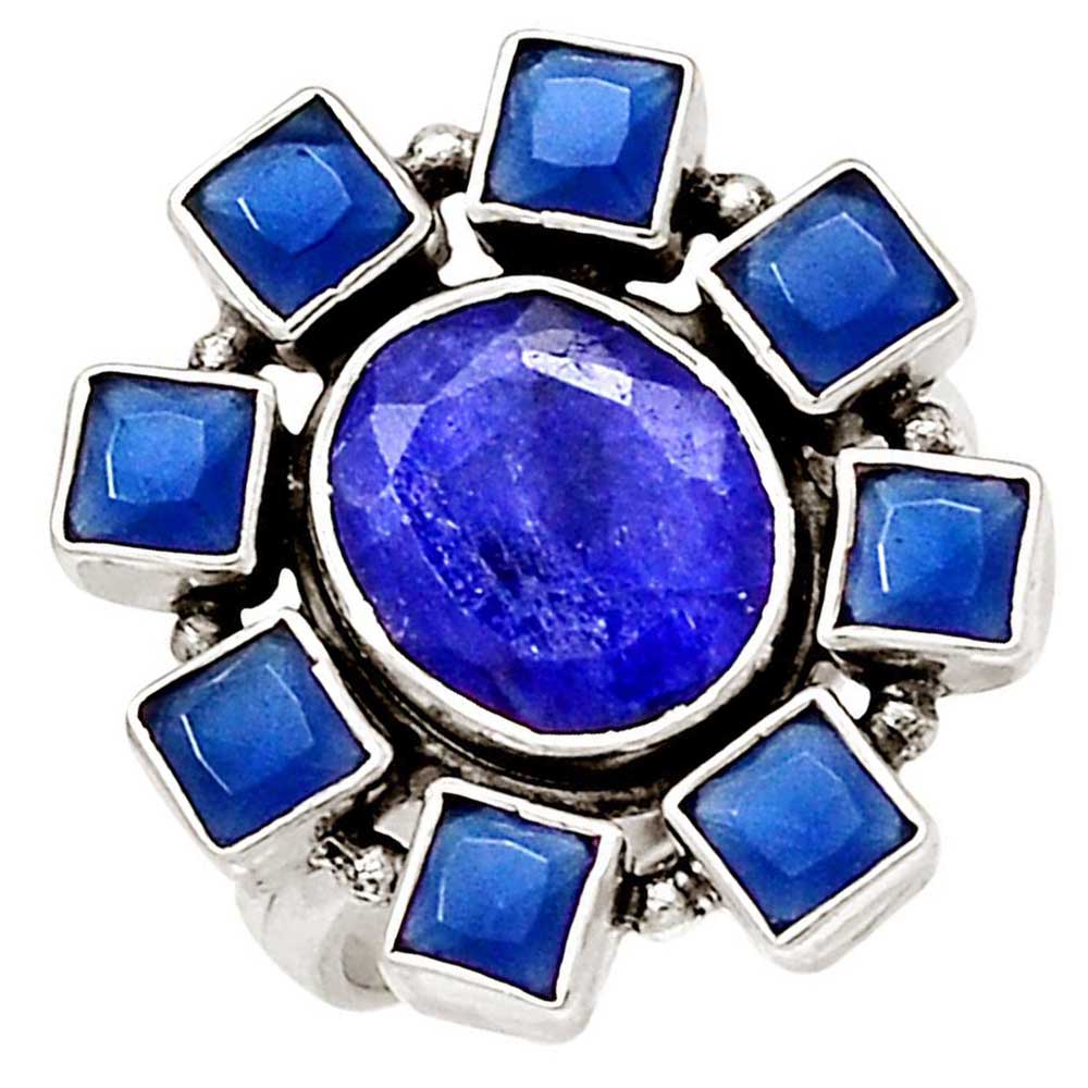 Genuine Dyed Blue Sapphire Gemstone Rings In 925 Sterling Silver 925SR1004_1