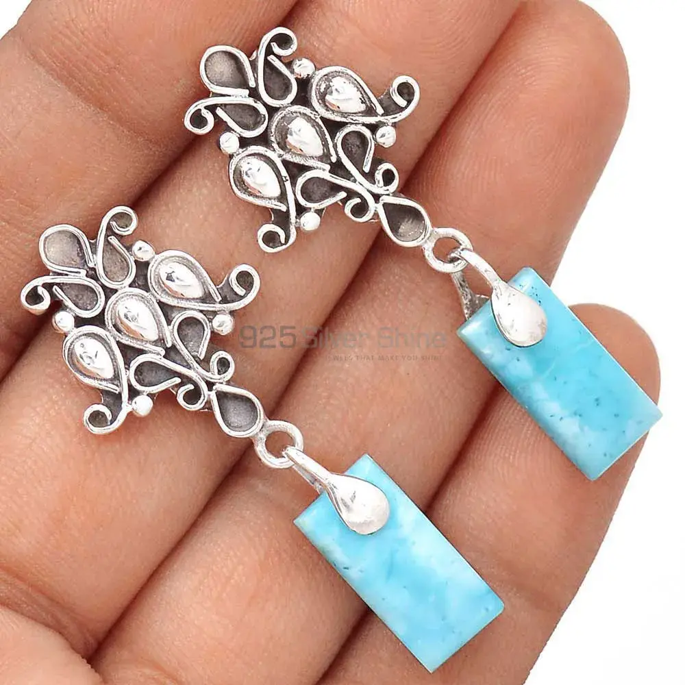 Genuine Larimar Gemstone Earrings In 925 Sterling Silver Jewelry 925SE2052_1