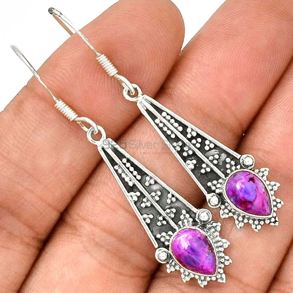 Genuine Mohave Purple Turquoise Gemstone Earrings In Fine 925 Sterling Silver 925SE2347_1