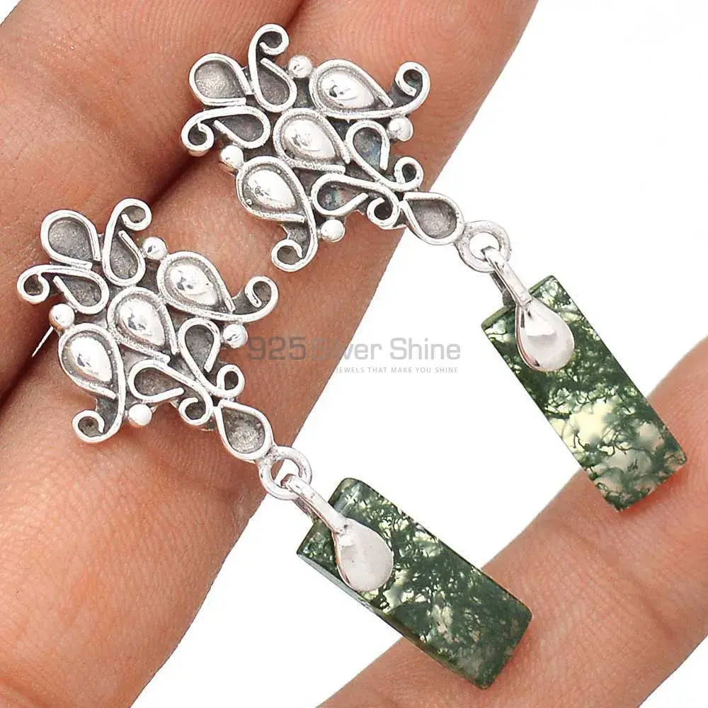 Genuine Moss Agate Gemstone Earrings In 925 Sterling Silver Jewelry 925SE2058_1