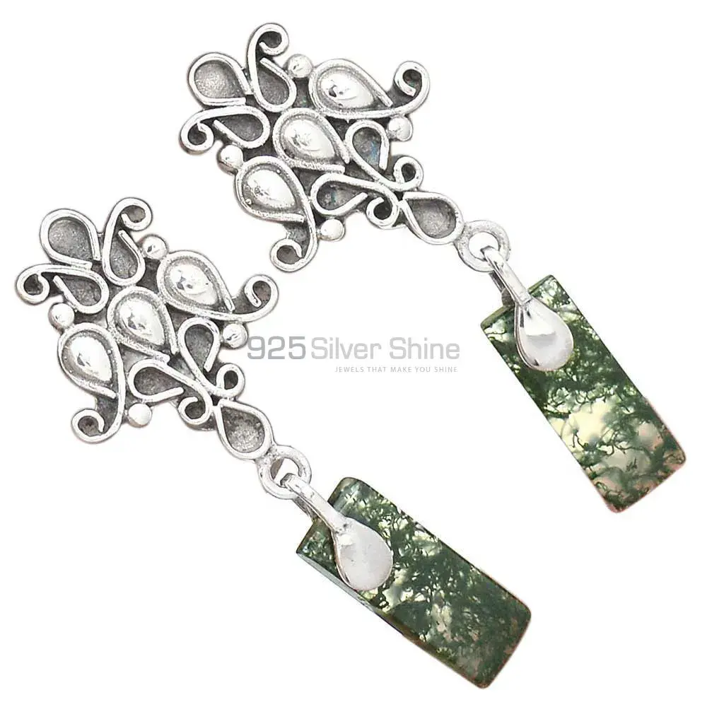 Genuine Moss Agate Gemstone Earrings In 925 Sterling Silver Jewelry 925SE2058_2