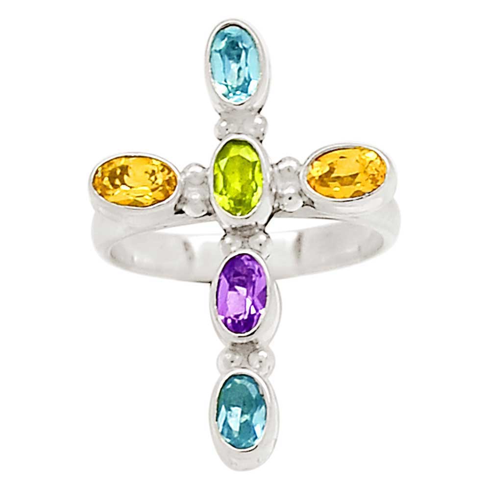 Genuine Multi Gemstone Rings In 925 Sterling Silver Jewelry 925SR1037