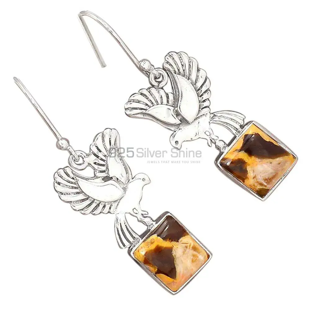 Genuine Peanut Wood Gemstone Earrings In 925 Sterling Silver Jewelry 925SE2676_0