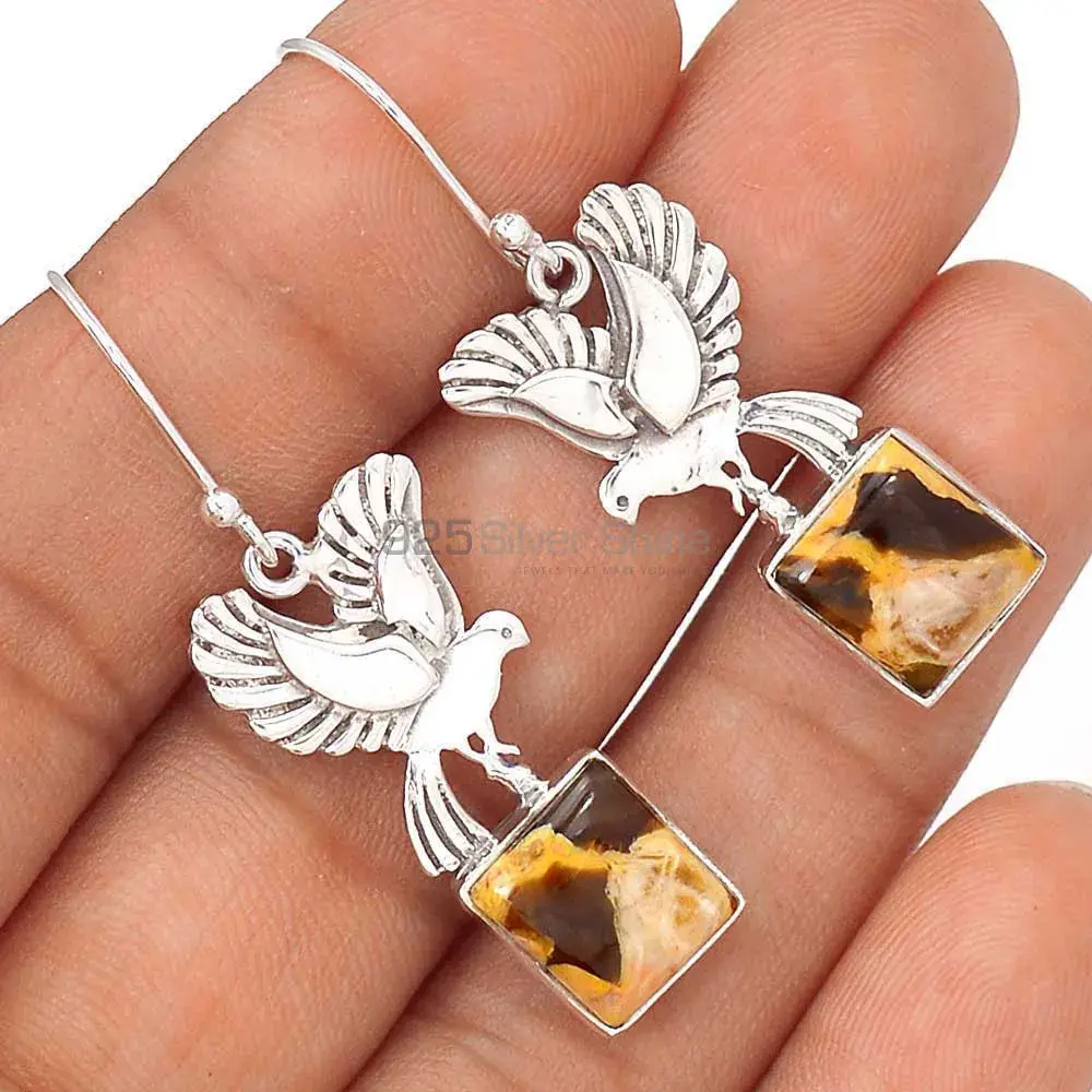 Genuine Peanut Wood Gemstone Earrings In 925 Sterling Silver Jewelry 925SE2676_1