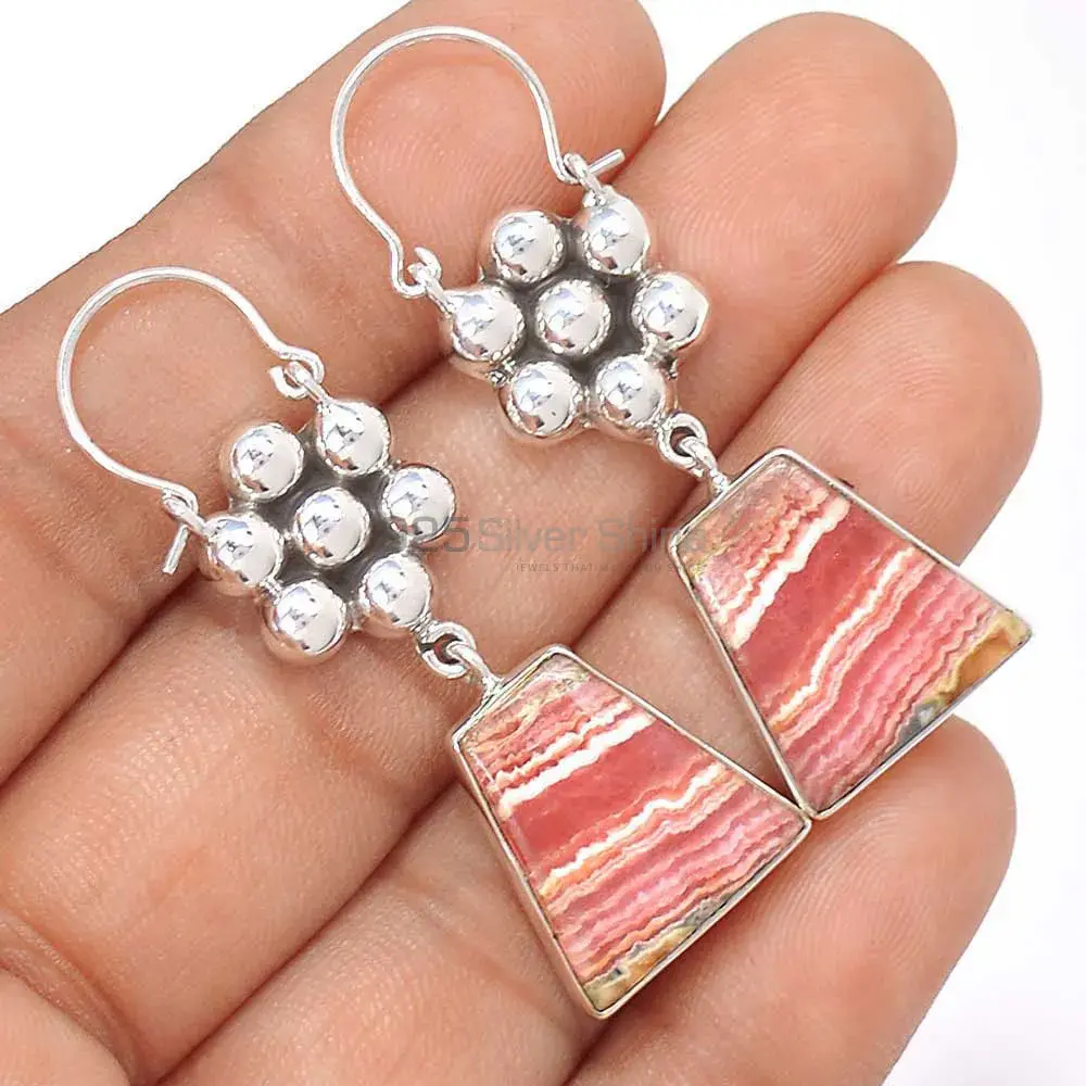 Genuine Rhodochrosite Gemstone Earrings In 925 Sterling Silver Jewelry 925SE3084_1