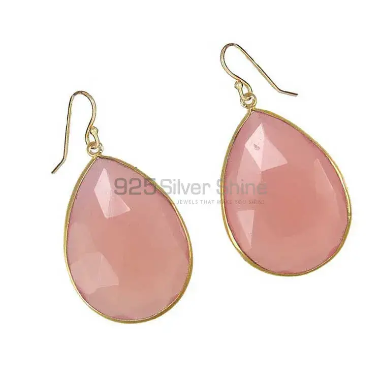 Genuine Rose Quartz Gemstone Earrings In Fine 925 Sterling Silver 925SE1930_1