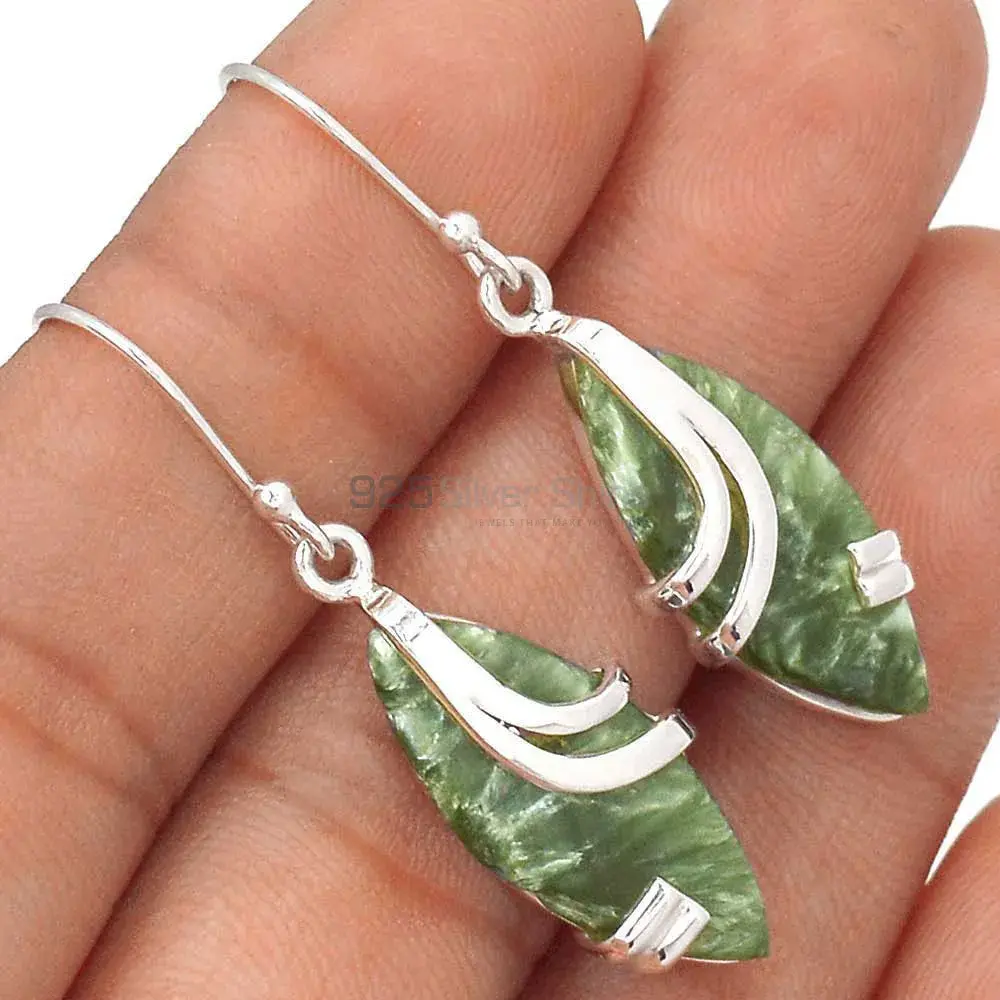 Genuine Seraphinite Gemstone Earrings In 925 Sterling Silver 925SE2104_1