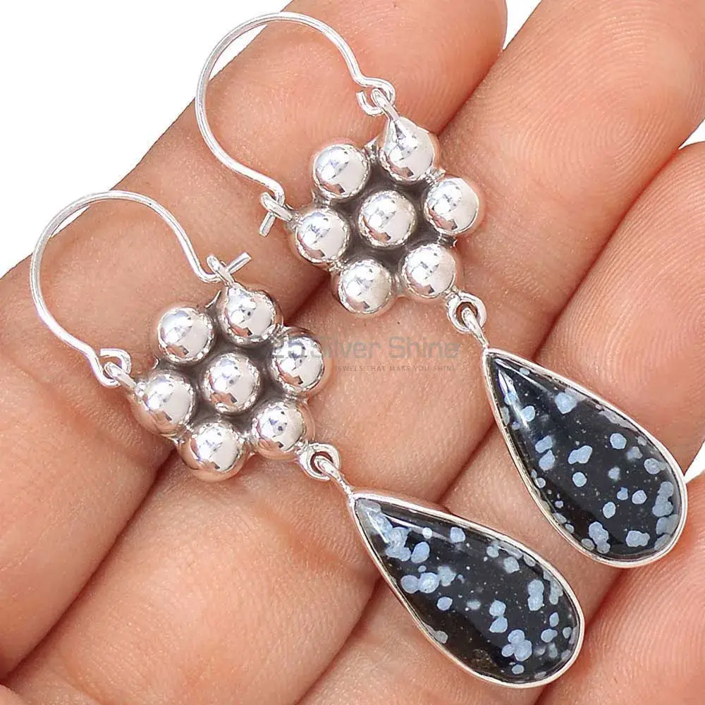Genuine Snow Flax Gemstone Earrings In 925 Sterling Silver Jewelry 925SE3078_1