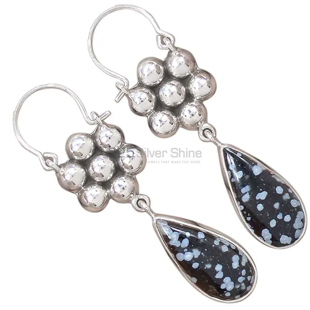Genuine Snow Flax Gemstone Earrings In 925 Sterling Silver Jewelry 925SE3078_2