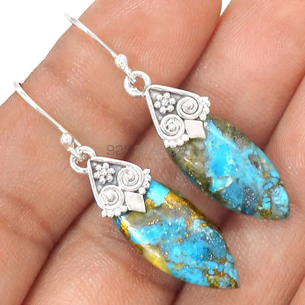 Genuine Turquoise Gemstone Earrings In 925 Sterling Silver 925SE2975_1