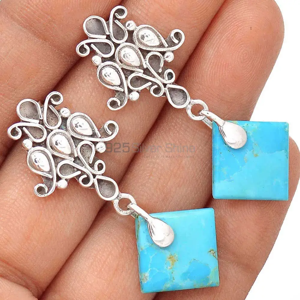 Genuine Turquoise Gemstone Earrings In 925 Sterling Silver Jewelry 925SE2049_1