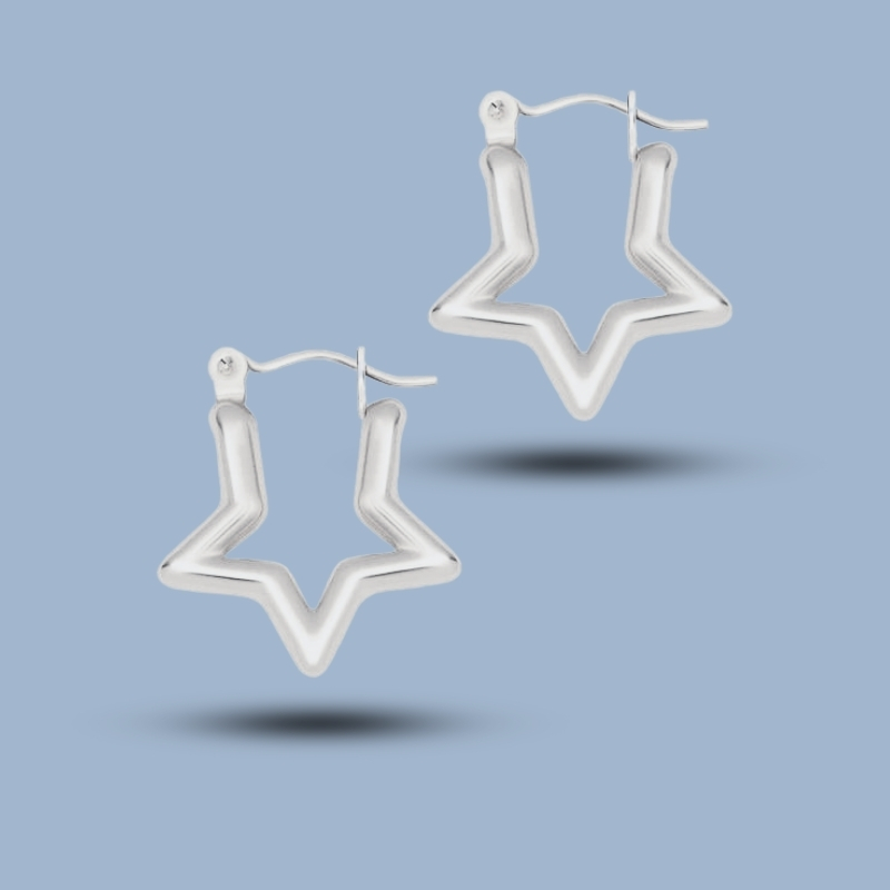 Geometric Star 925 Sterling Silver Irregular Hoop Earring 925She253_0