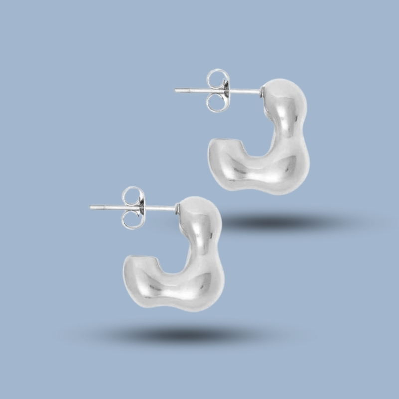 Geometry Europe 925 Sterling Silver Irregular Hoop Earring 925She237_0