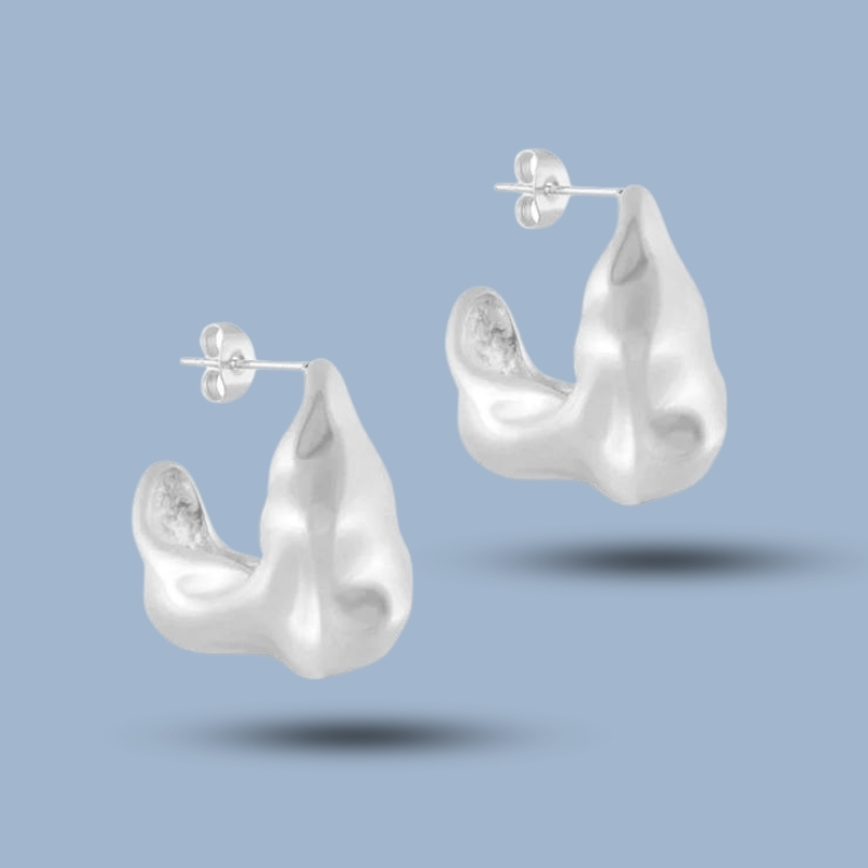 Geometry Europe 925 Sterling Silver Irregular Hoop Earring 925She242_0