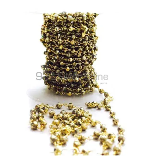Golden Pyrite Gemstone Rosary Chain. "Wire Wrapped 1 Feet Roll Chain" 925RC198_0