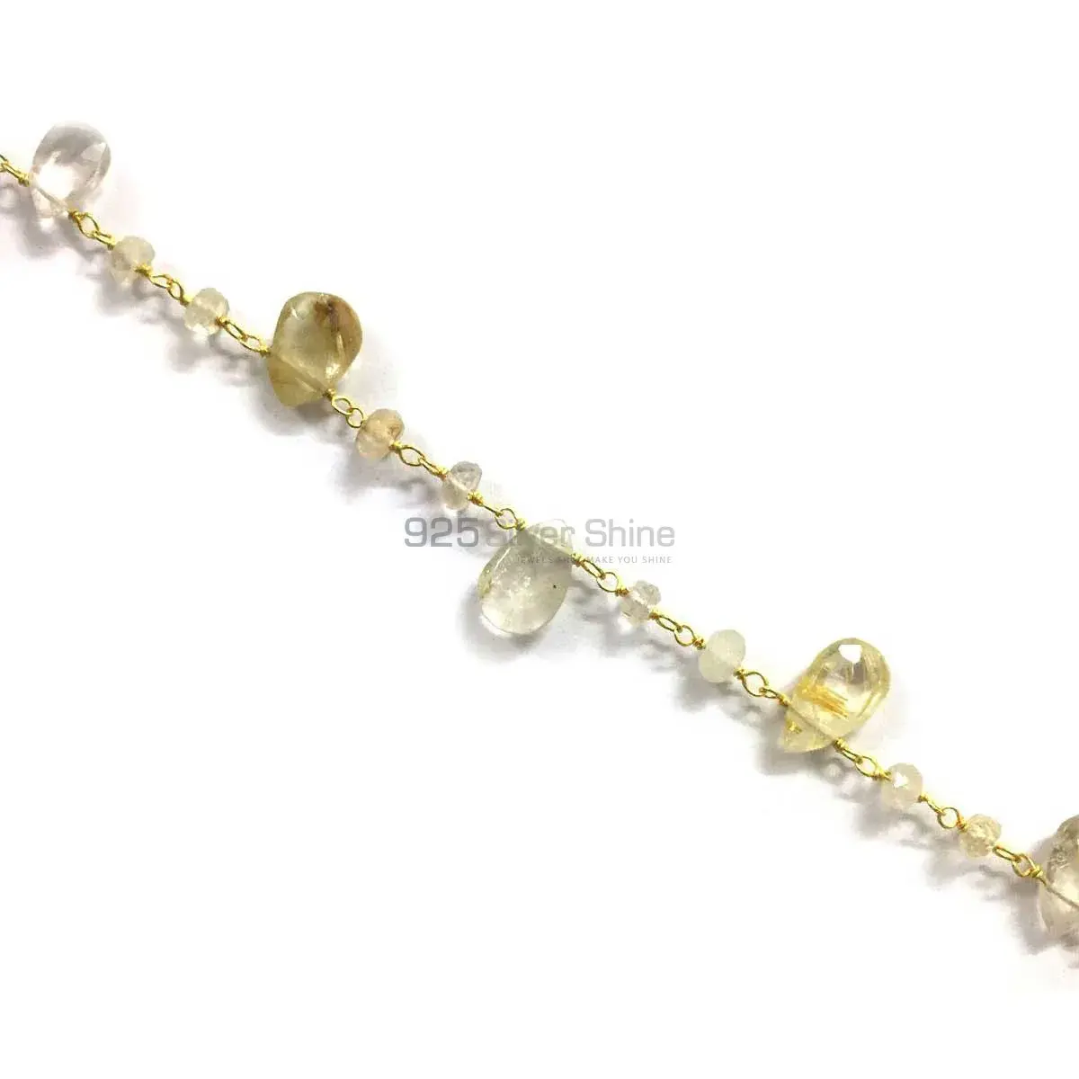 Golden Rutile Quartz Gemstone Rosary Chain. "Wire Wrapped 1 Feet Roll Chain" 925RC199_0