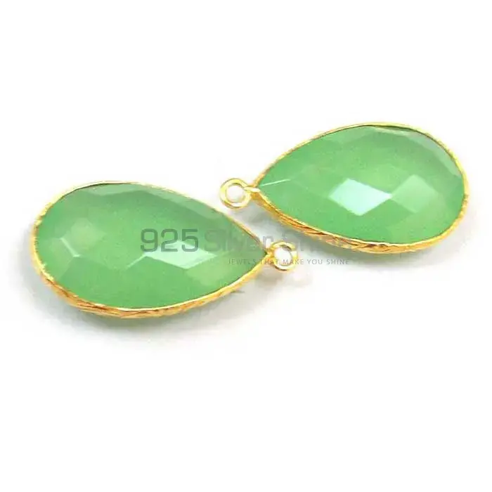 Green Chalcedony Pear Gemstone Single Bail Bezel Sterling Silver Gold Vermeil Connector 925GC168_0