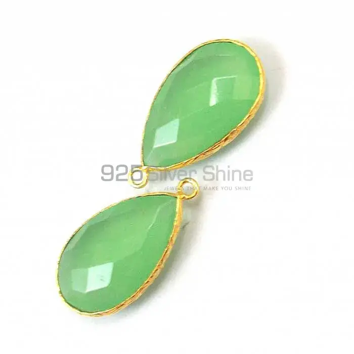 Green Chalcedony Pear Gemstone Single Bail Bezel Sterling Silver Gold Vermeil Connector 925GC168_1