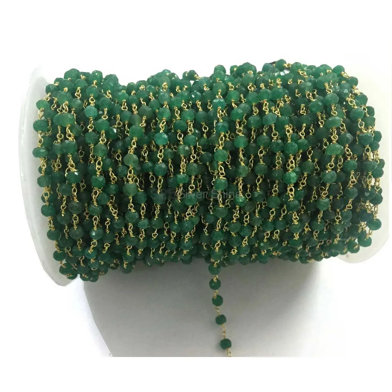 Green Onyx Gemstone Rosary Chain. "Wire Wrapped 1 Feet Roll Chain" 925RC200_0