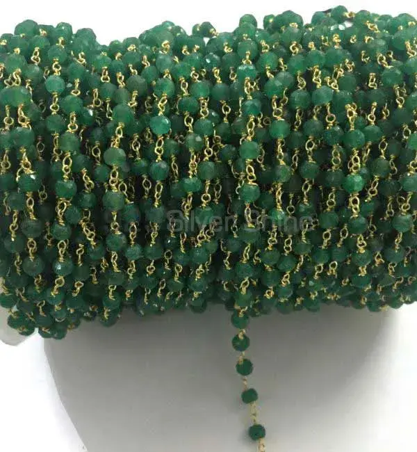 Green Onyx Gemstone Rosary Chain. "Wire Wrapped 1 Feet Roll Chain" 925RC200_1
