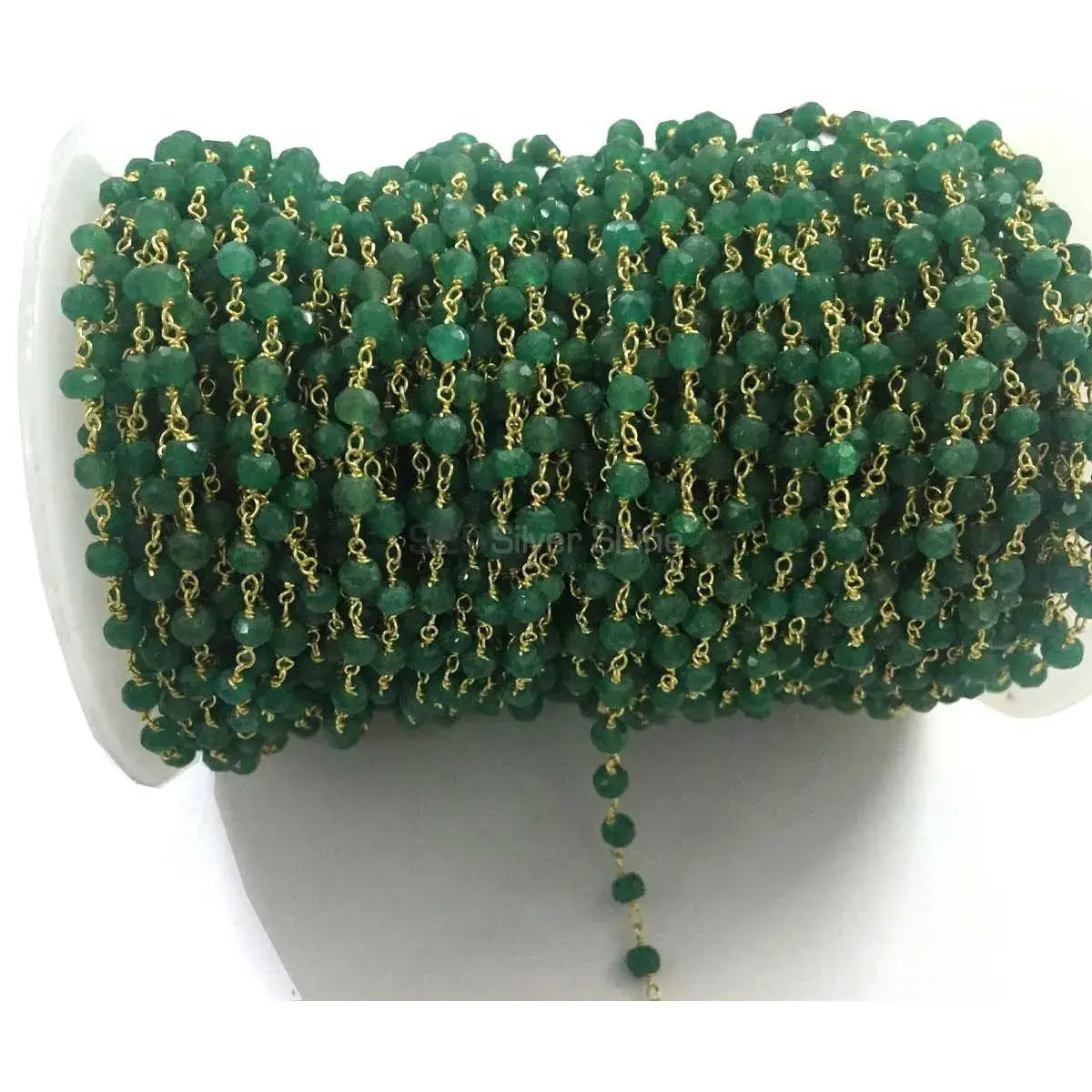 Green Onyx Gemstone Rosary Chain. "Wire Wrapped 1 Feet Roll Chain" 925RC200_2