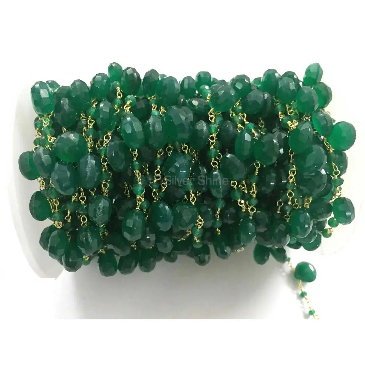 Green Onyx Gemstone Rosary Chain. "Wire Wrapped 1 Feet Roll Chain" 925RC201_0